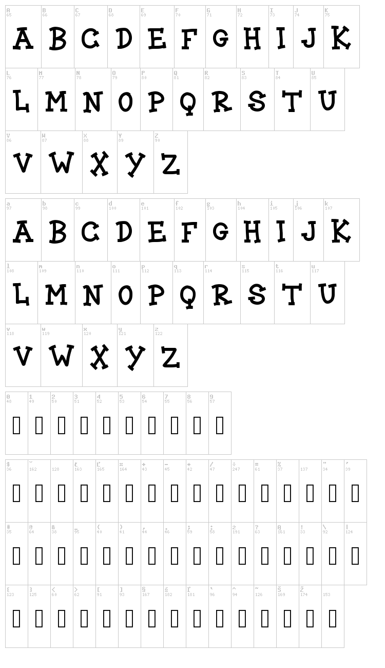 Block Cartoon font map